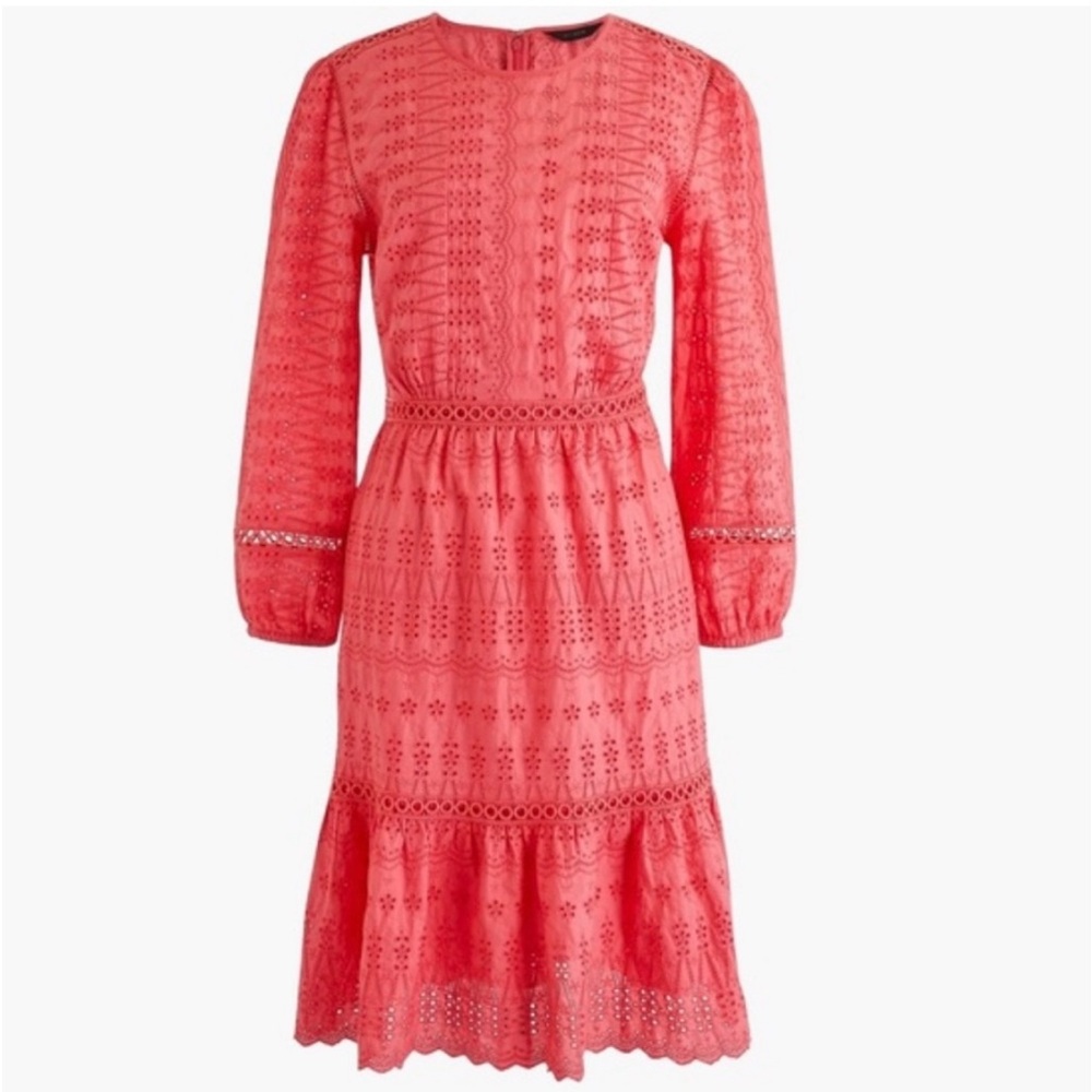 J. Crew Coral Floral Eyelet Tiered Shift Dress Womens Size 6 Peasant Coquette